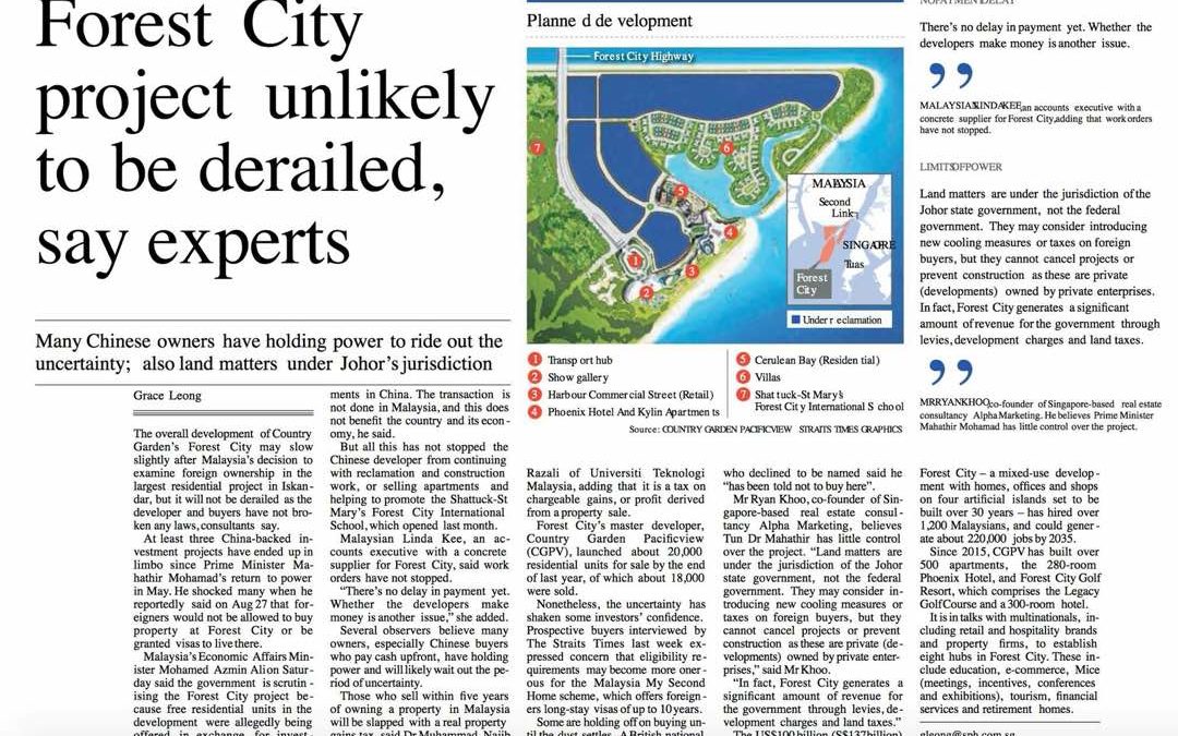 Dr. Muhammad Najib Mohamed Razali (Penyelaras Program SGHP) – Interview Singapore Straits Times on Forest City project.