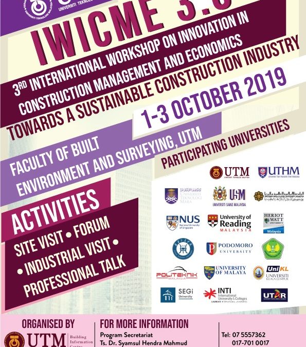 3rd International Workshop on Innovation In Construction Management and Economics Towards A Sustainable Construction Industry (IWICME) 3.0