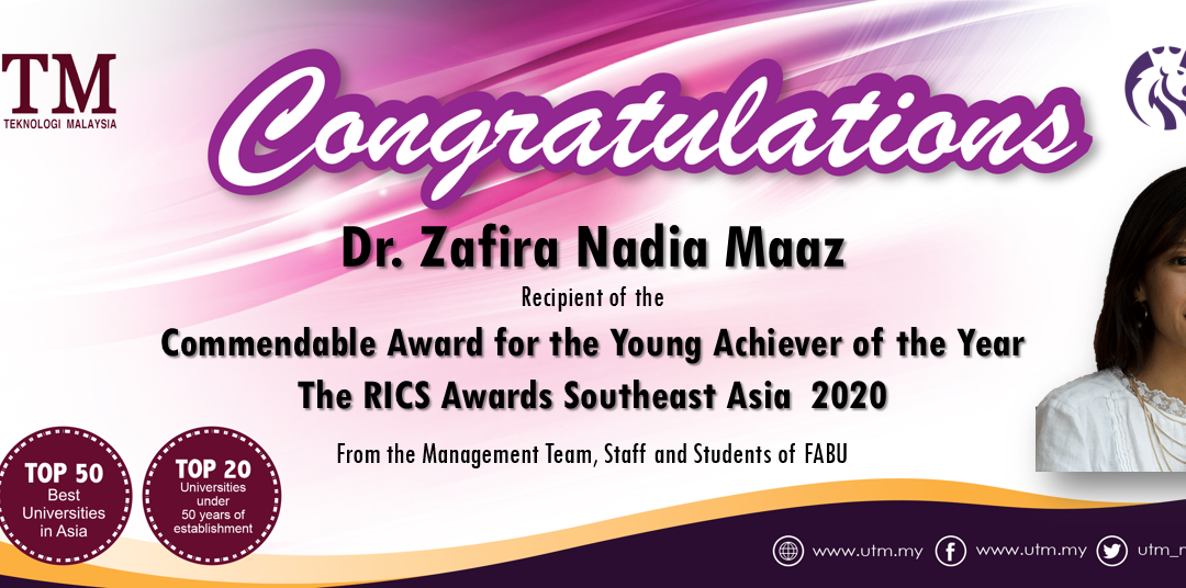 Congratulations Dr. Zafira Nadia binti Maaz on receiving Commendable Award for the Young Achiever of the Year 2020