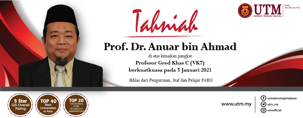 Tahniah kepada Prof. Dr. Anuar bin Ahmad di atas kenaikan pangkat ke jawatan Profesor Gred Khas C (VK7)