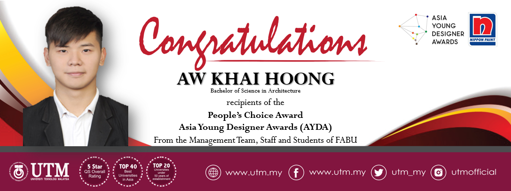 Heartiest Congratulations to Aw Khai Hoong, our BSc in Architecture
