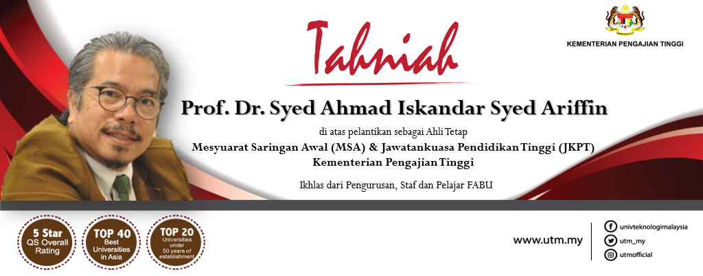 Tahniah kepada Prof. Dr. Syed Ahmad Iskandar Syed Ariffin
