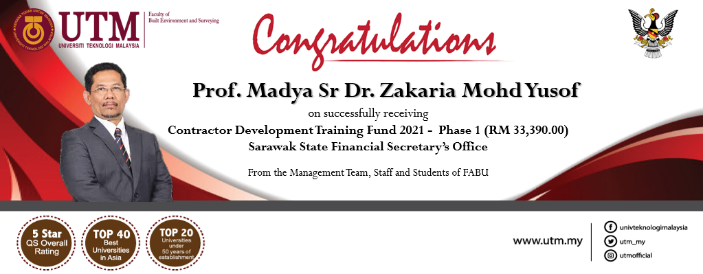 Congratulation to Assoc. Prof. Sr Dr. Zakaria Mohd Yusof on successfully receiving the training funds from the State Government of Sarawak