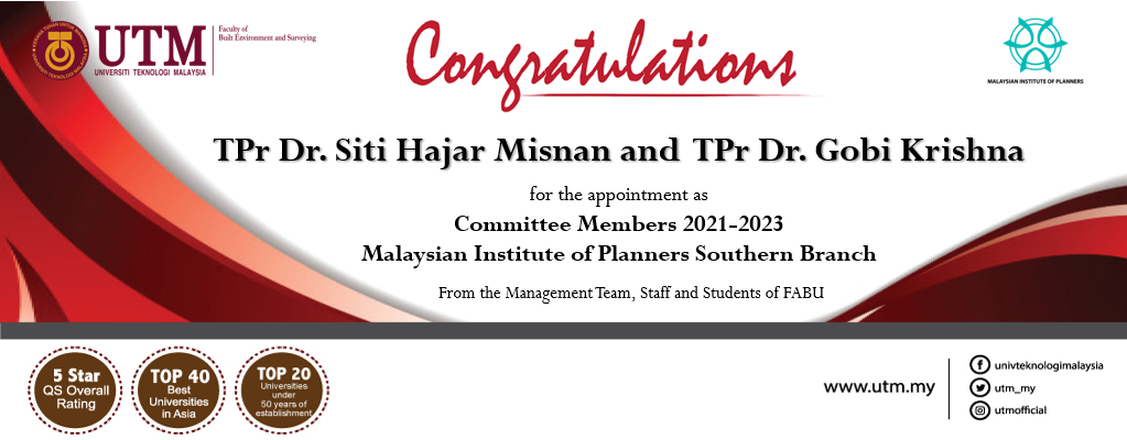 Tahniah kepada TPr Dr. Siti Hajar Misnan dan TPr Dr. Gobi Krishna