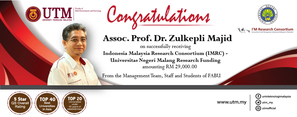 Tahniah kepada semua 5 penerima Geran oleh Indonesia-Malaysia Research Consortium – Universitas Malang dengan jumlah besar sebanyak RM 145,000.00