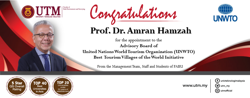 Tahniah Prof. Dr. Amran Hamzah atas pelantikan Pakar Perancangan Pelancongan FABU
