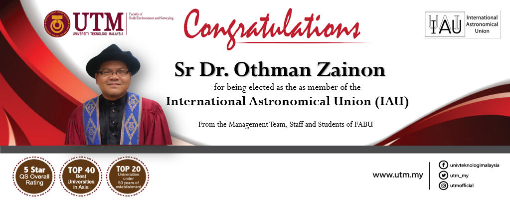 Heartiest Congratulations to Sr Dr. Othman Zainon, Senior Lecturer (Geoinformation)