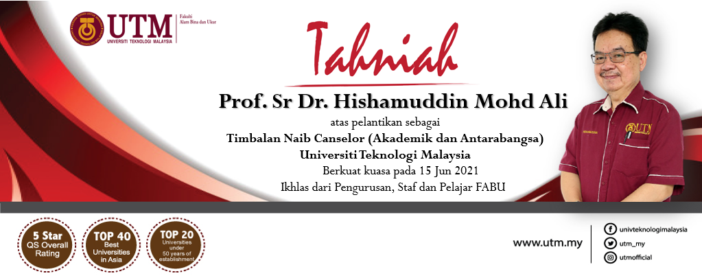 Tahniah kepada Prof. Sr. Dr. Hishamuddin bin Mohd. Ali atas pelantikan sebagai Timbalan Naib Canselor (Akademik & Antarabangsa)
