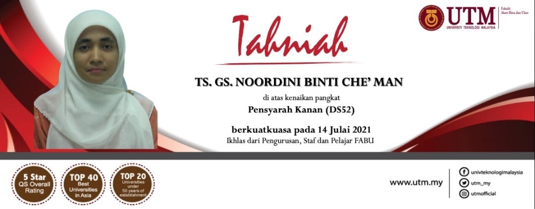 Tahniah diucapkan kepada Ts Gs Noordini binti Che’Man atas kenaikan pangkat