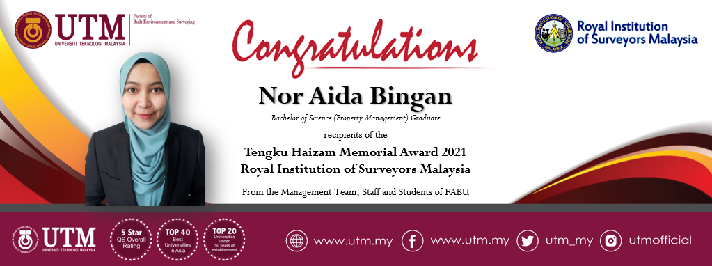 Congratulation to Ms. Nor Aida Bingan, Property Management Alumni