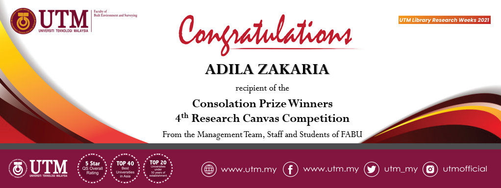 Heartiest Congratulations to Nurul Suliana Yusoff and Adila Zakaria, the Consolation Prize Winners for Research Canvas Competition 2021