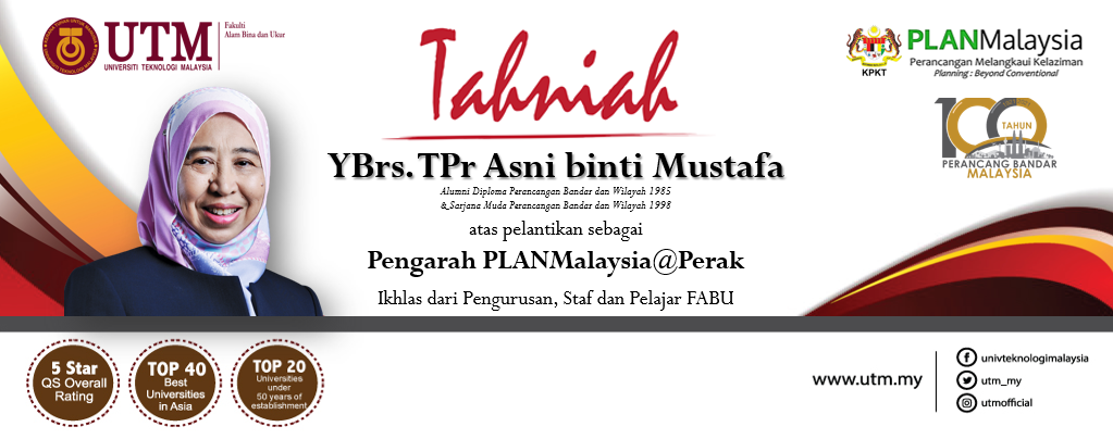 Seluruh warga FABU mengucapkan syabas dan tahniah kepada dua orang Alumni FABU yang telah dilantik sebagai Pengarah PLAN Malaysia.
