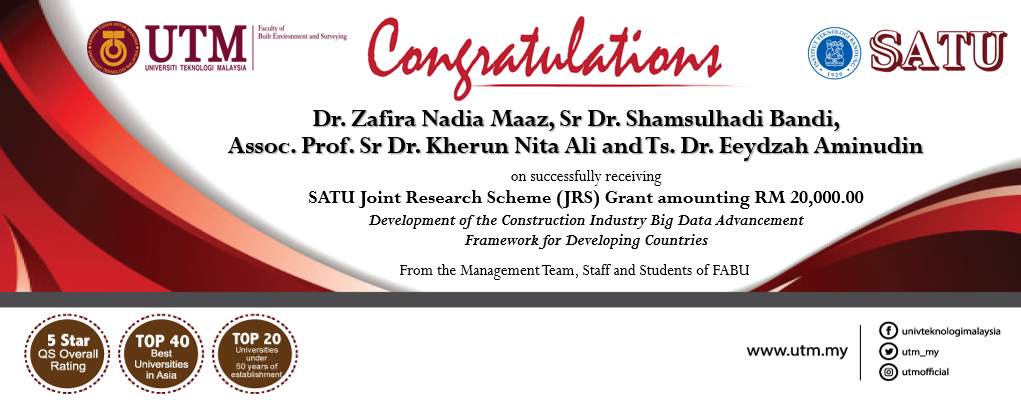 Heartiest congratulation to Dr. Zafira Nadia Maaz (Principle Investigator), Sr Dr. Shamsulhadi Bandi and Associate Professor Sr Dr. Kherun Nita Ali  for successfully secure SATU Joint Research Scheme (JRS) Grant amounting RM 20,000.00
