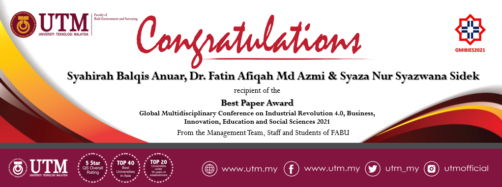 Heartiest congratulations to Syahirah Balqis Anuar, Dr. Fatin Afiqah Md Azmi & Syaza Nur Syazwana Sidek for receiving the Best Paper Award in GMIBIES 2021.