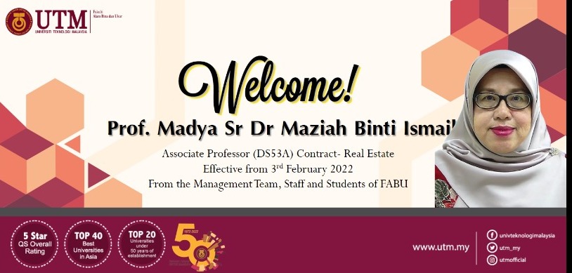 Selamat datang diucapkan kepada Prof. Madya Sr. Dr. Maziah binti Ismail (HT) ke FABU
