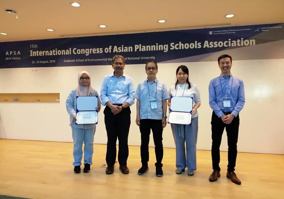 Two Greenovation members were awarded with Best Papers Presentation by Secretariat of International Congress Asian Planning Schools Association