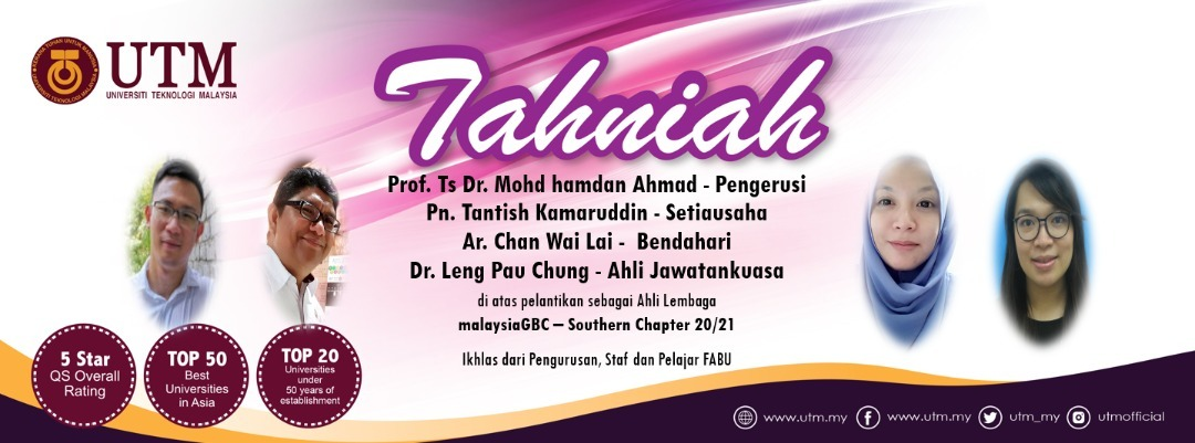 Perlantikan staf akademik FABU sebagai Ahli Lembaga Malaysia GBC (Malaysia Green Building Council) – Cawangan Selatan