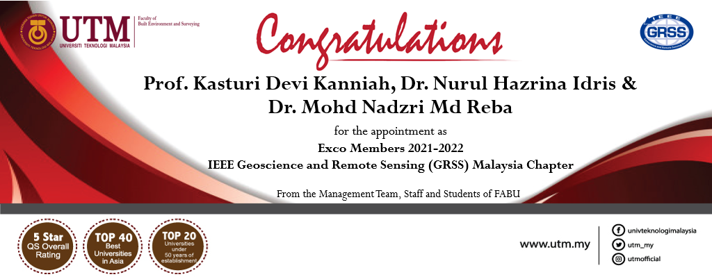 Tahniah kepada Prof Kasturi Devi Kanniah , Dr. Nurul Hazrina Idris dan Dr. Nadzri Md Reba