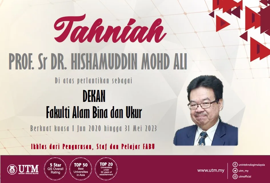 Tahniah Prof. Hj. Sr. Dr. Hishamuddin Mohd Ali atas lantikan sebagai Dekan FABU