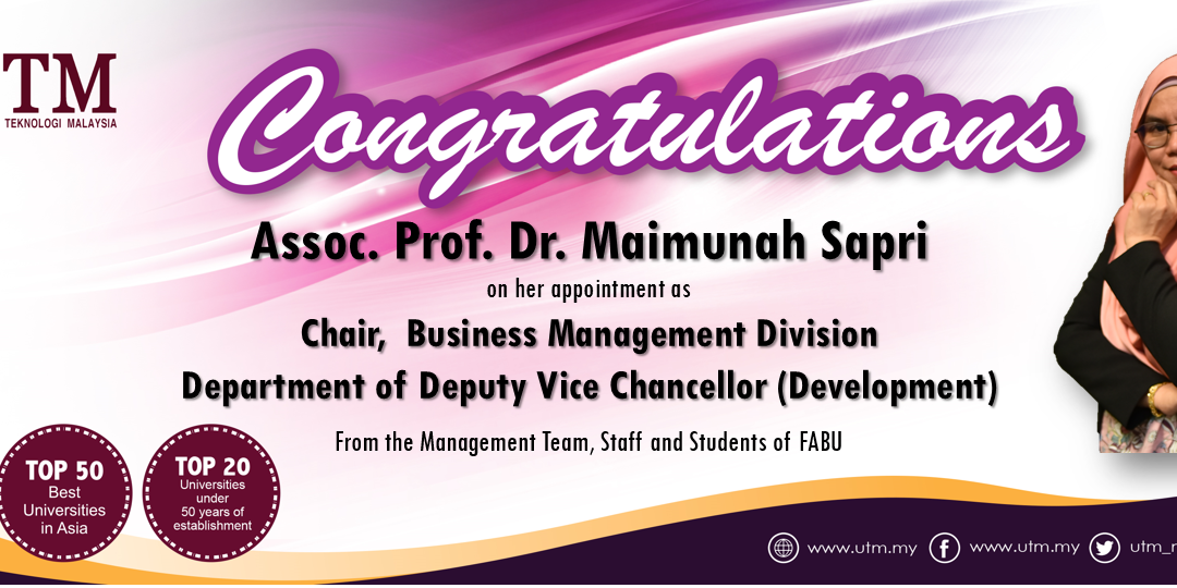 Tahniah Prof. Madya Dr. Maimunah Sapri