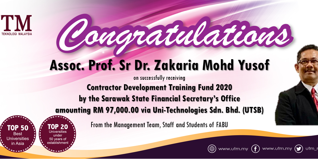 Congratulation to Assoc. Prof. Sr Dr. Zakaria Mohd Yusof on successfully receiving the training funds from the State Government of Sarawak amounting RM 97,000.00
