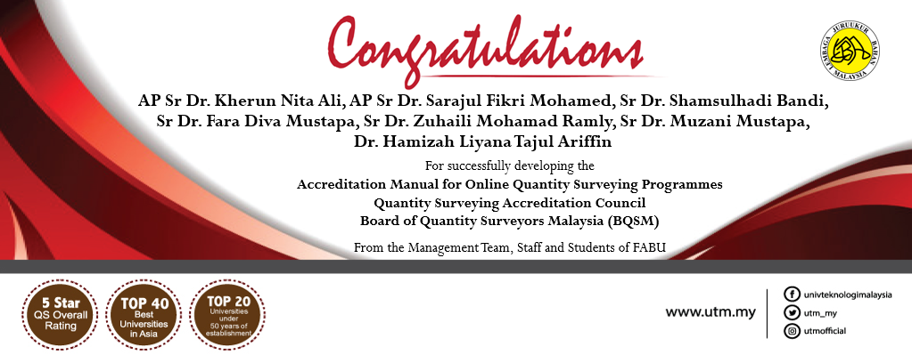 Congratulations to Quantity Surveying academic staff