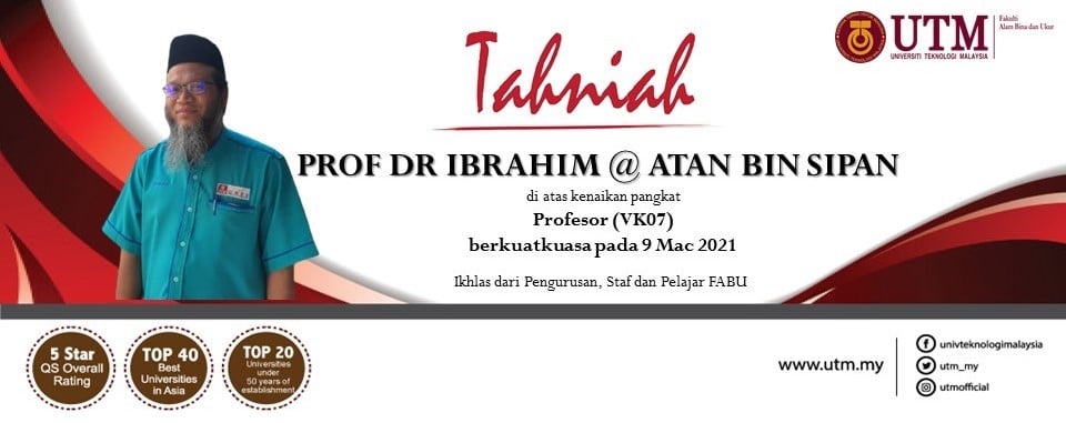 Tahniah kepada Prof. Dr. Ibrahim bin Atan @ Sipan di atas kenaikan pangkat ke jawatan Profesor Gred Khas C (VK7)
