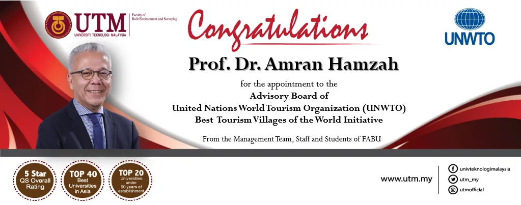 Tahniah Prof. Dr. Amran Hamzah atas pelantikan Pakar Perancangan Pelancongan FABU