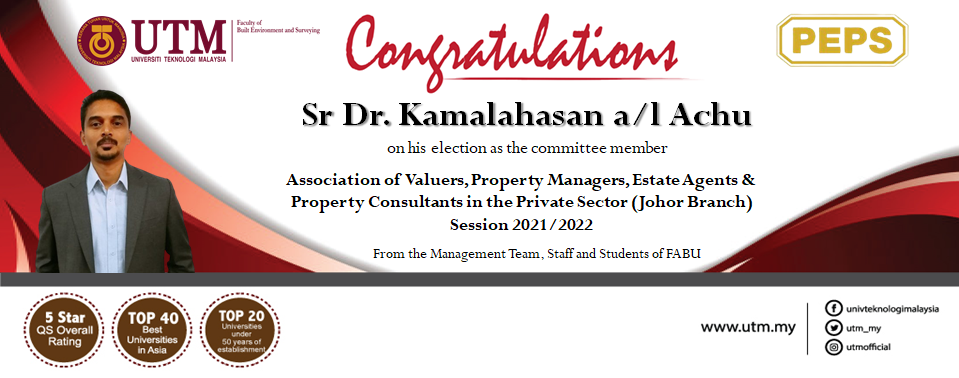 Heartfelt congratulations to Sr Dr. Kamalahasan a/l Achu for being elected as the committee member of the Association of Valuers