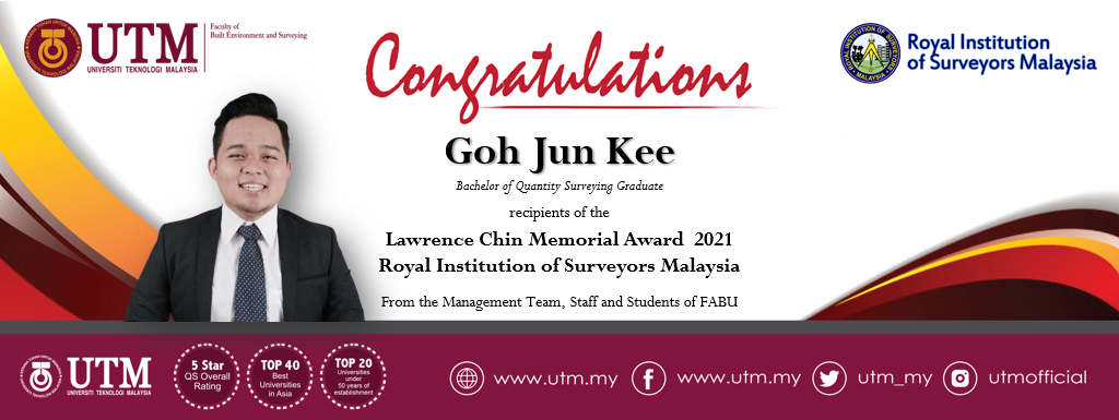 Congratulation to Mr. Goh Jun Kee, Quantity Surveying Alumni