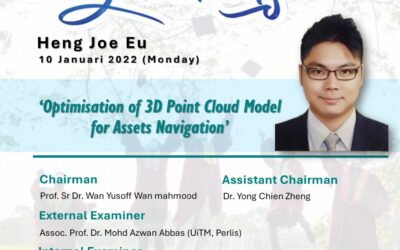 Congratulations to Heng Joe Eu for successfully defending his M.Phil research entitled ‘Optimisation of 3D Point Cloud Model for Assets Navigation’.