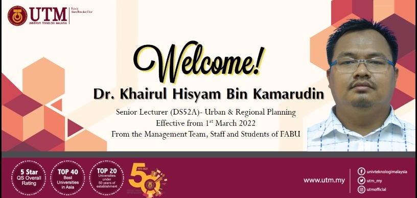 Selamat datang di ucapkan kepada Dr. Khairul Hisyam Bin Kamarudin (PBW) yang telah melapor diri pada di FABU bermula 1 Mac 2022