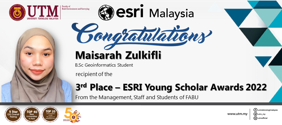 Heartiest congratulations to our BSc. Geoinformatics students for their achievement and acknowledgement by ESRI Malaysia.